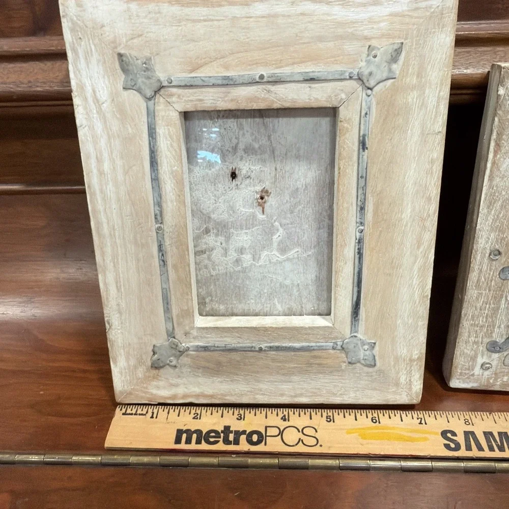Antique Looking White Washed Hanging Wooden And Metal Frames Possibly Handmade